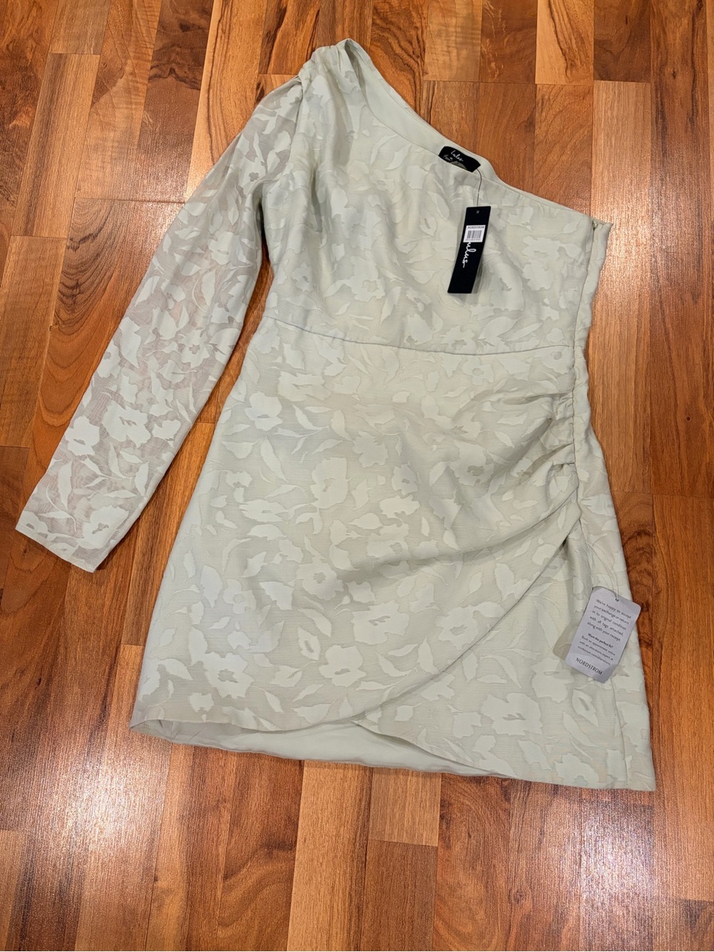 Lulu's Mint One-Shoulder Floral Lace Asymmetric Dress - Picture 2 of 10